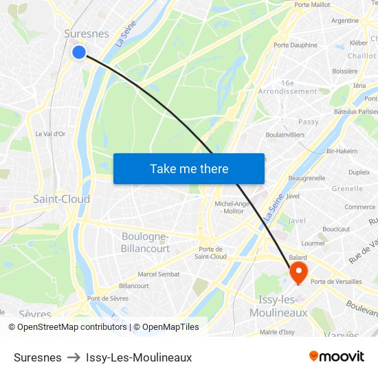 Suresnes to Issy-Les-Moulineaux map