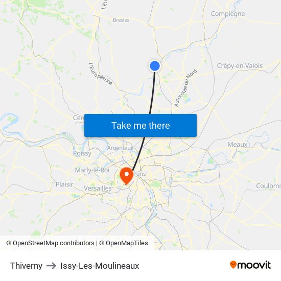 Thiverny to Issy-Les-Moulineaux map