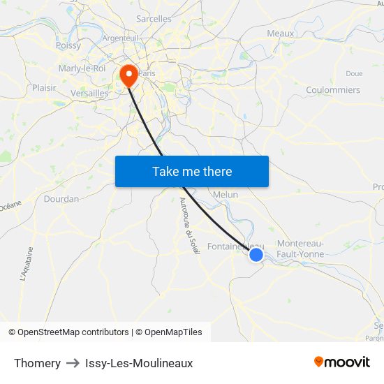 Thomery to Issy-Les-Moulineaux map