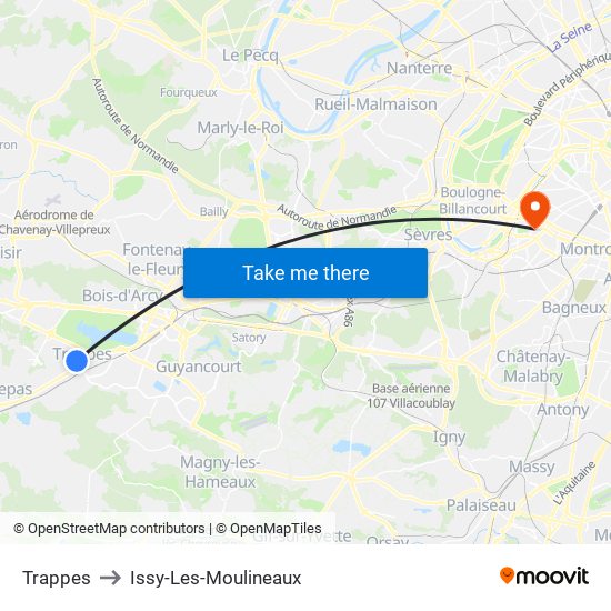 Trappes to Issy-Les-Moulineaux map