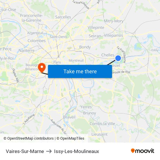 Vaires-Sur-Marne to Issy-Les-Moulineaux map