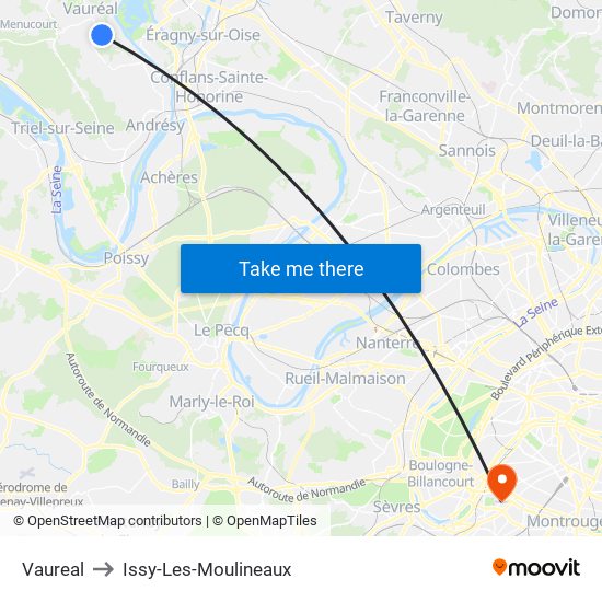 Vaureal to Issy-Les-Moulineaux map