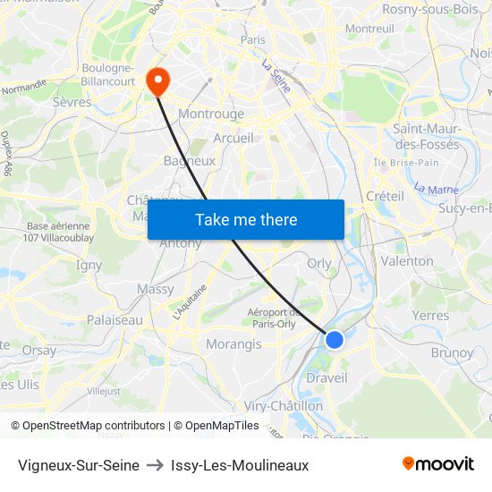 Vigneux-Sur-Seine to Issy-Les-Moulineaux map