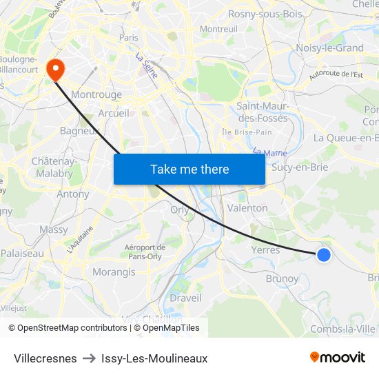 Villecresnes to Issy-Les-Moulineaux map