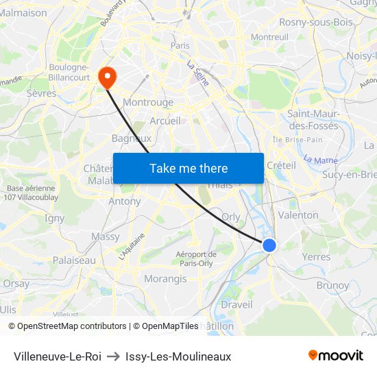 Villeneuve-Le-Roi to Issy-Les-Moulineaux map