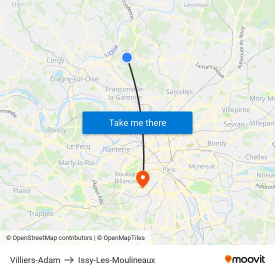 Villiers-Adam to Issy-Les-Moulineaux map