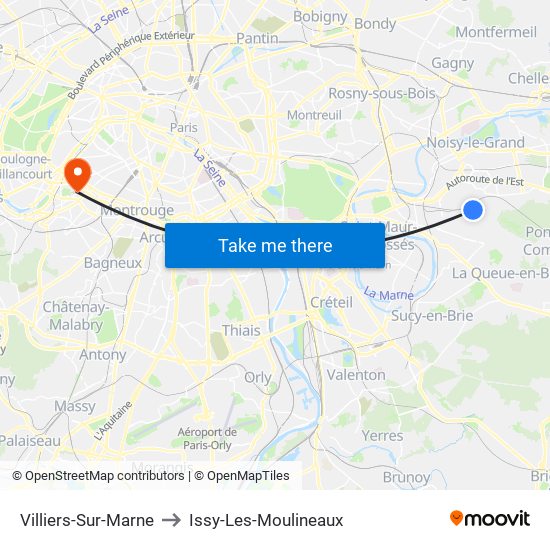 Villiers-Sur-Marne to Issy-Les-Moulineaux map