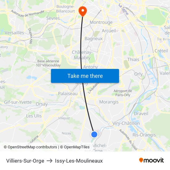 Villiers-Sur-Orge to Issy-Les-Moulineaux map