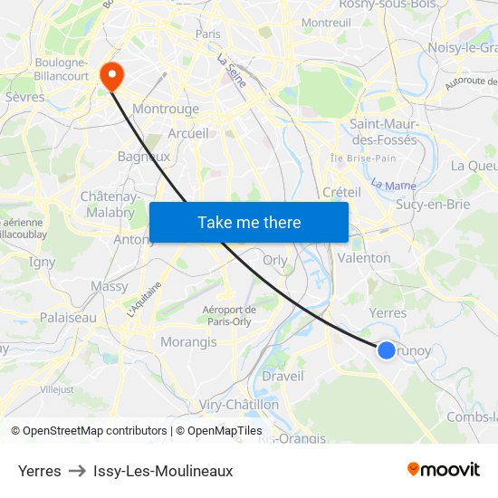 Yerres to Issy-Les-Moulineaux map