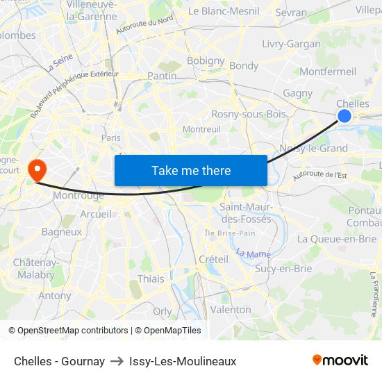 Chelles - Gournay to Issy-Les-Moulineaux map
