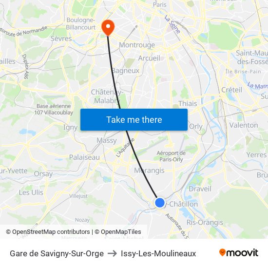 Gare de Savigny-Sur-Orge to Issy-Les-Moulineaux map