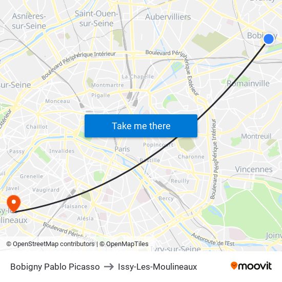 Bobigny Pablo Picasso to Issy-Les-Moulineaux map