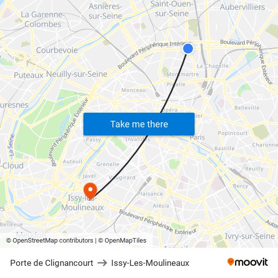 Porte de Clignancourt to Issy-Les-Moulineaux map