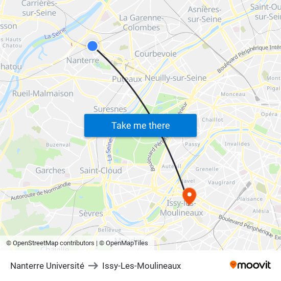 Nanterre Université to Issy-Les-Moulineaux map