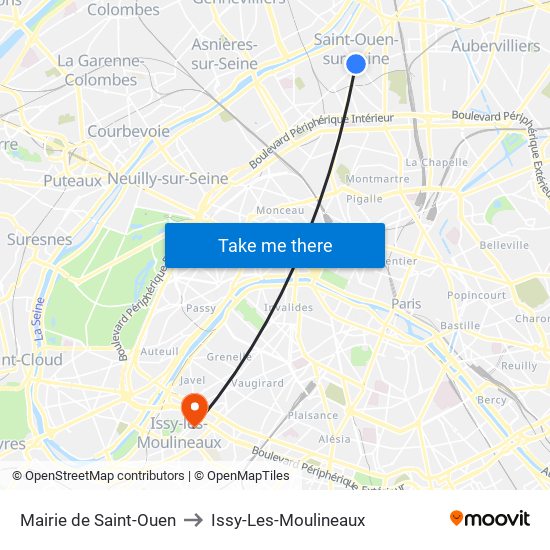 Mairie de Saint-Ouen to Issy-Les-Moulineaux map