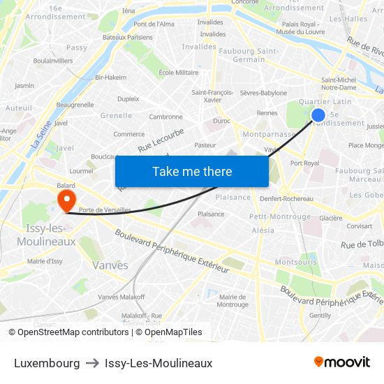 Luxembourg to Issy-Les-Moulineaux map