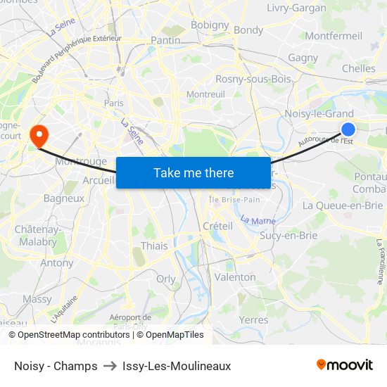 Noisy - Champs to Issy-Les-Moulineaux map