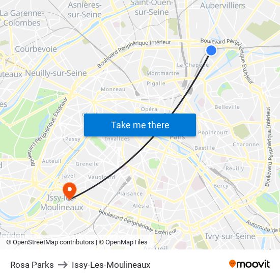 Rosa Parks to Issy-Les-Moulineaux map