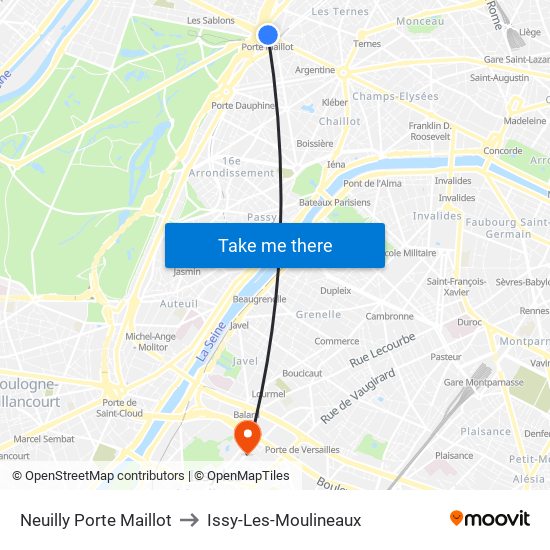Neuilly Porte Maillot to Issy-Les-Moulineaux map