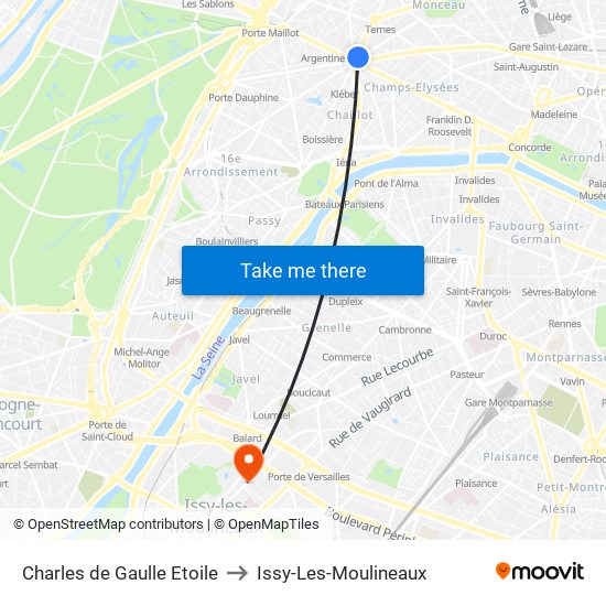 Charles de Gaulle Etoile to Issy-Les-Moulineaux map