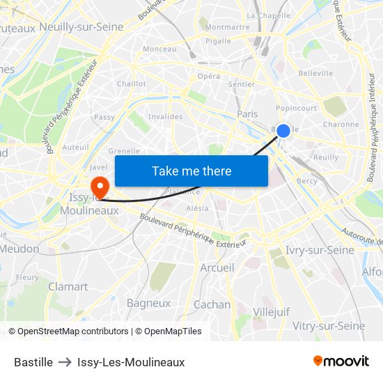 Bastille to Issy-Les-Moulineaux map