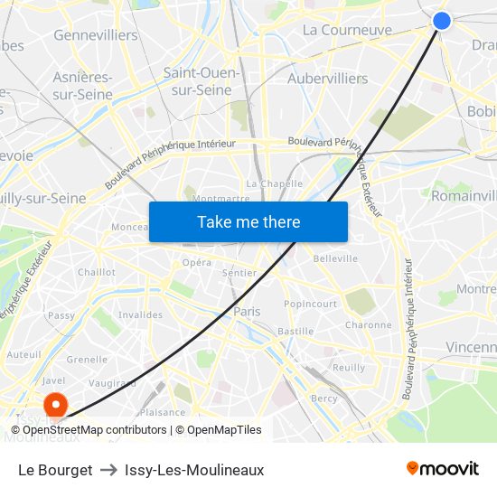 Le Bourget to Issy-Les-Moulineaux map