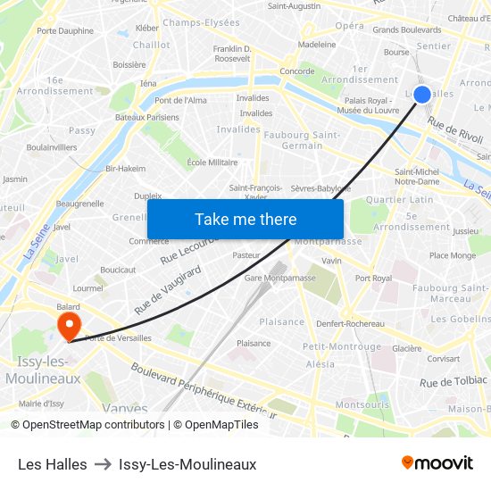 Les Halles to Issy-Les-Moulineaux map