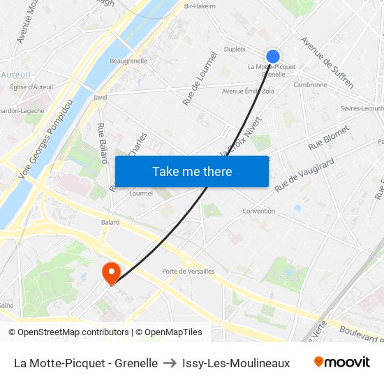 La Motte-Picquet - Grenelle to Issy-Les-Moulineaux map