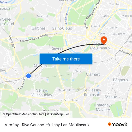 Viroflay - Rive Gauche to Issy-Les-Moulineaux map