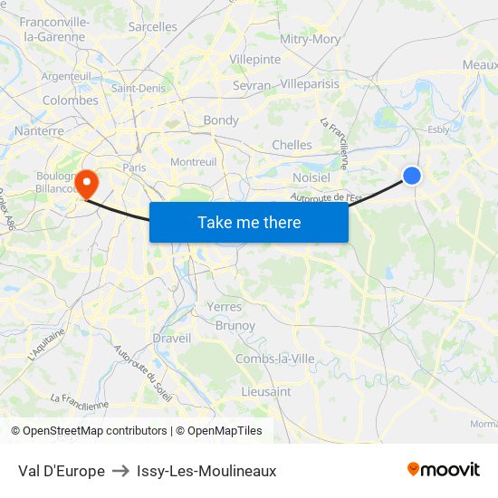 Val D'Europe to Issy-Les-Moulineaux map