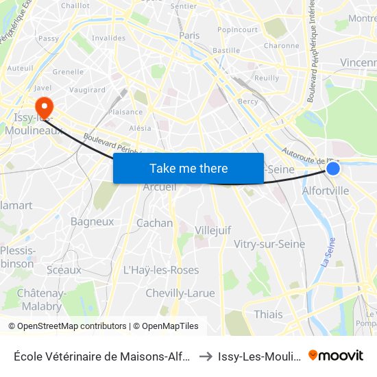 École Vétérinaire de Maisons-Alfort - Métro to Issy-Les-Moulineaux map