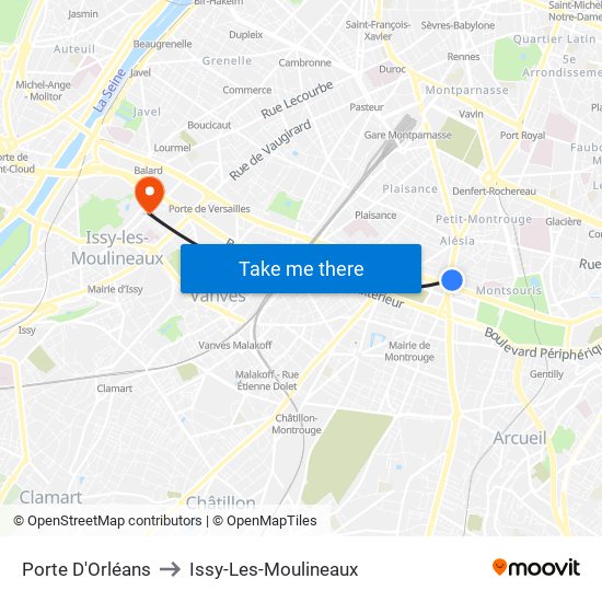 Porte D'Orléans to Issy-Les-Moulineaux map