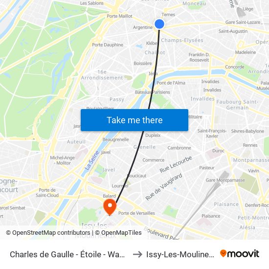 Charles de Gaulle - Étoile - Wagram to Issy-Les-Moulineaux map