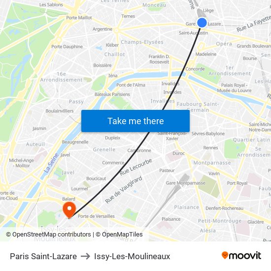 Paris Saint-Lazare to Issy-Les-Moulineaux map