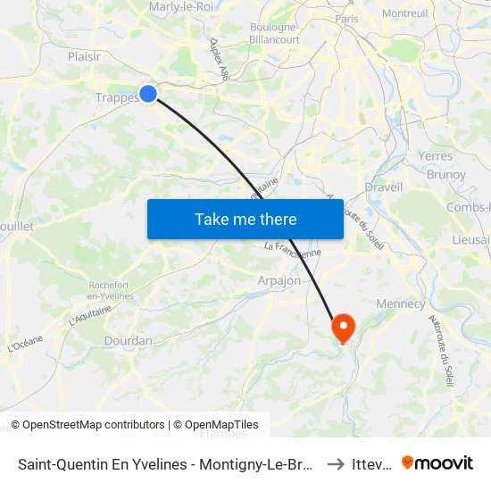 Saint-Quentin En Yvelines - Montigny-Le-Bretonneux to Itteville map