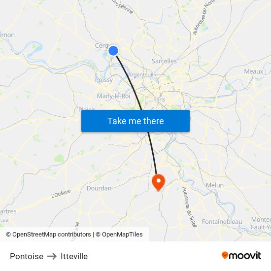 Pontoise to Itteville map