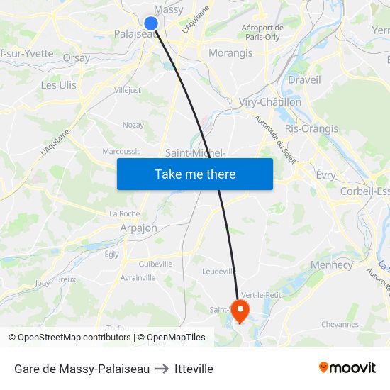 Gare de Massy-Palaiseau to Itteville map