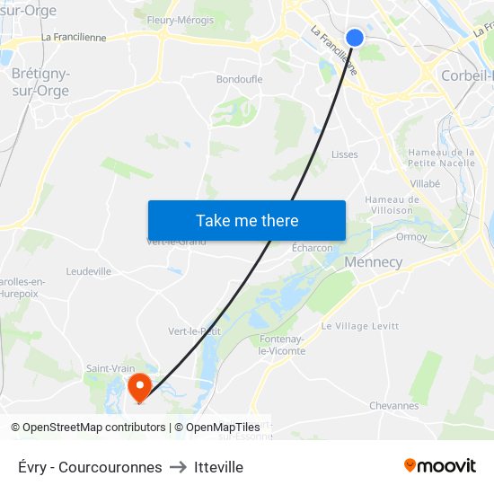 Évry - Courcouronnes to Itteville map