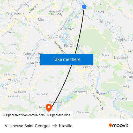 Villeneuve-Saint-Georges to Itteville map