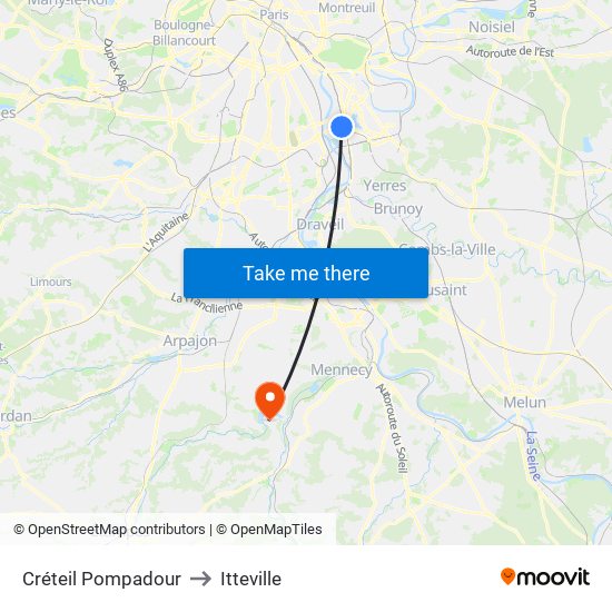 Créteil Pompadour to Itteville map
