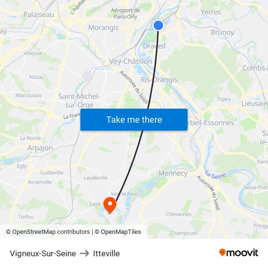 Vigneux-Sur-Seine to Itteville map