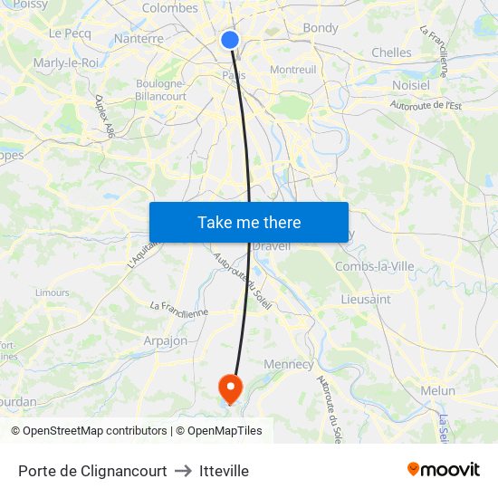 Porte de Clignancourt to Itteville map