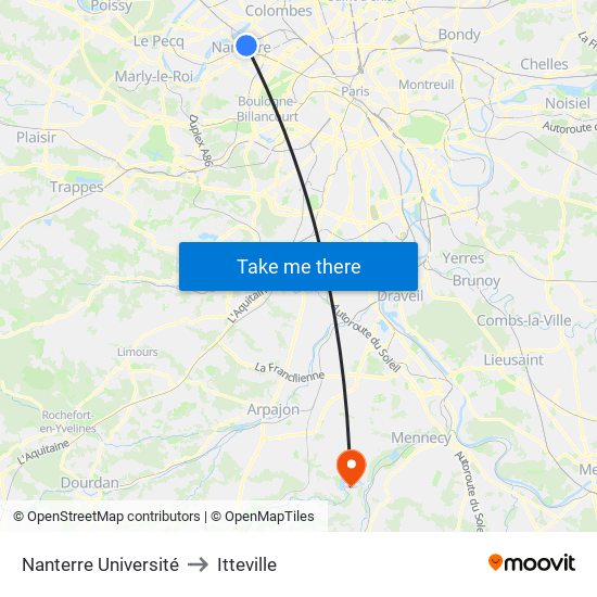 Nanterre Université to Itteville map