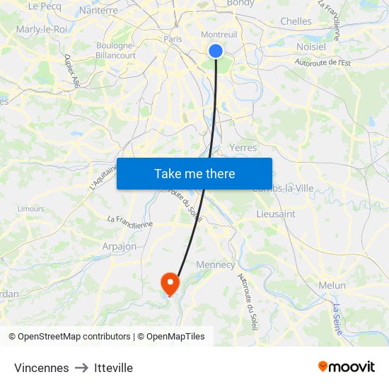 Vincennes to Itteville map