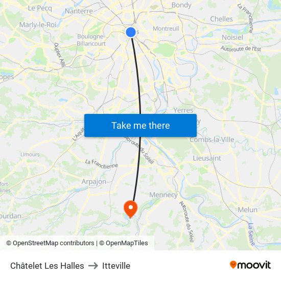 Châtelet Les Halles to Itteville map