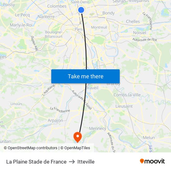 La Plaine Stade de France to Itteville map