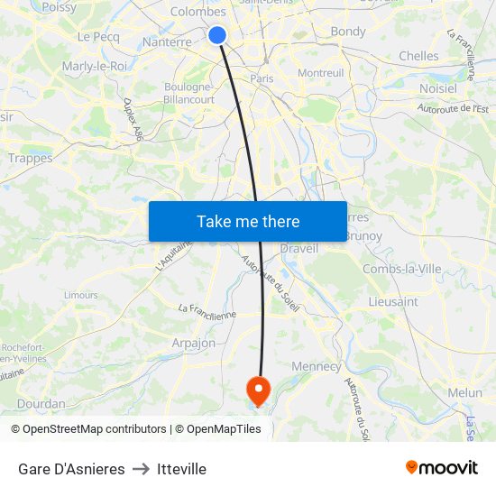 Gare D'Asnieres to Itteville map