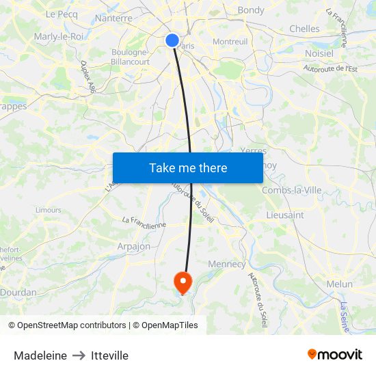 Madeleine to Itteville map