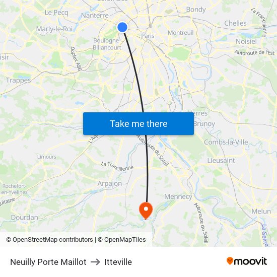 Neuilly Porte Maillot to Itteville map