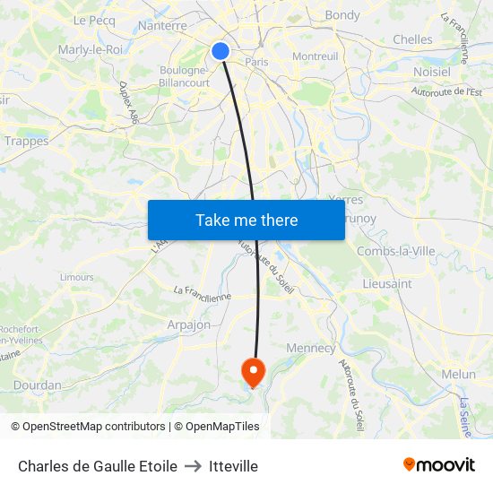 Charles de Gaulle Etoile to Itteville map